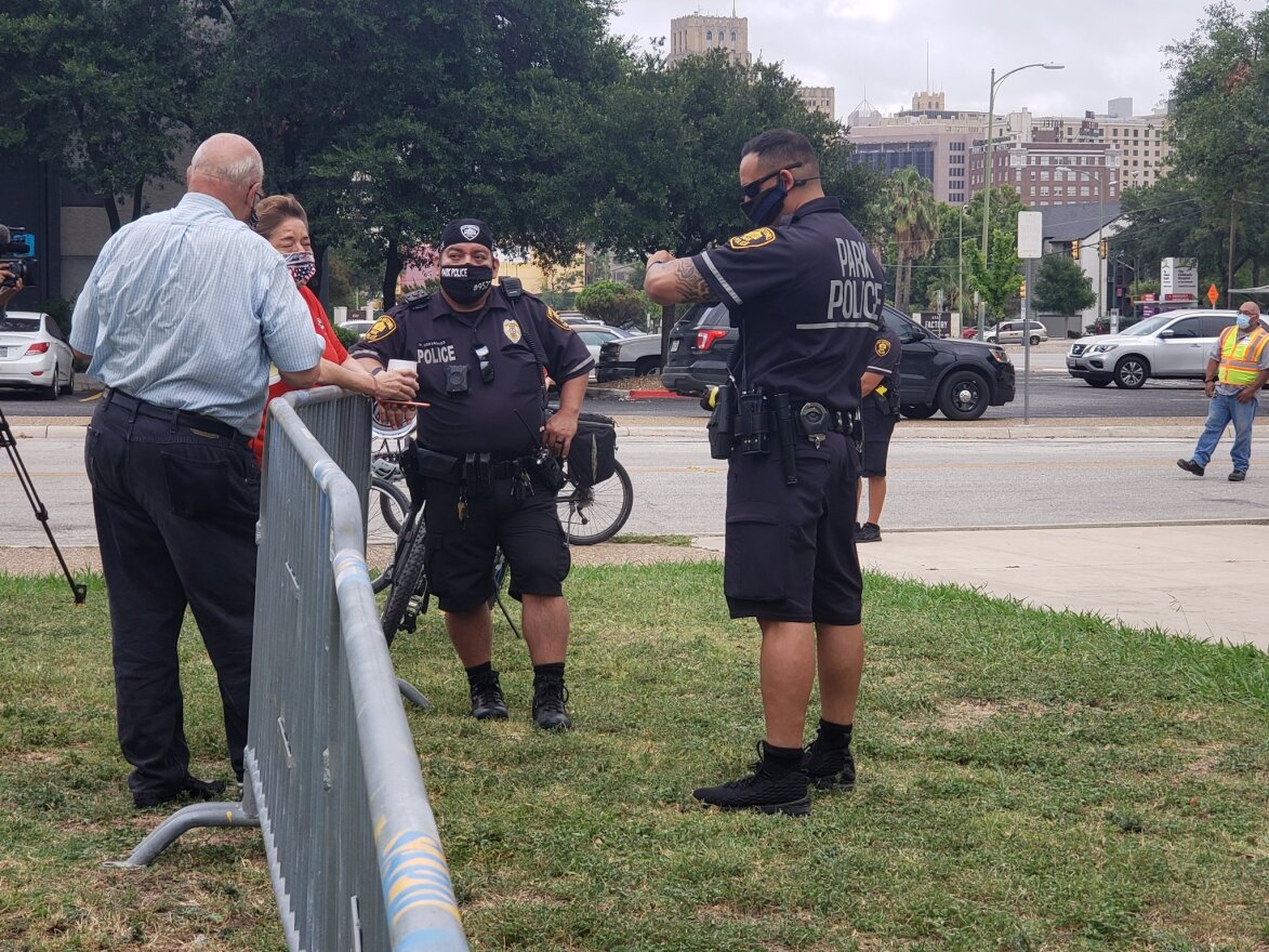 SAPD officers monitored the scene.